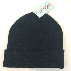Cat & Jack girls black multicolored metallic knit beanie